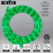 18' Green LED Rope Light, 2 Wire 1/2", 120 Volt