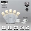 25 WeatherPRO TM 5mm Warm White LED Christmas Lights, 4" Spacing, White Wire