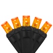 70 5mm Amber LED Halloween Lights, 4" Spacing, Black Wire