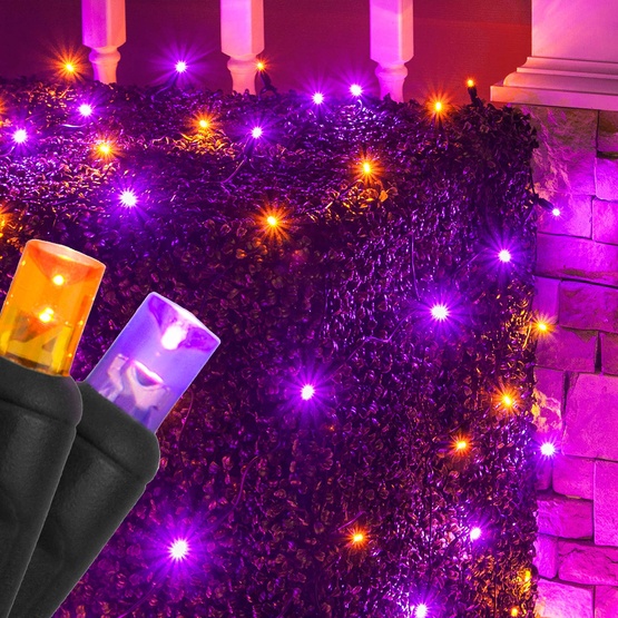 4' x 6' Halloween LED Net Lights - 100 Purple, Orange Lamps - Black Wire