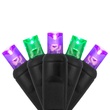 70 5mm Purple, Green LED Halloween Lights, 4" Spacing, Black Wire