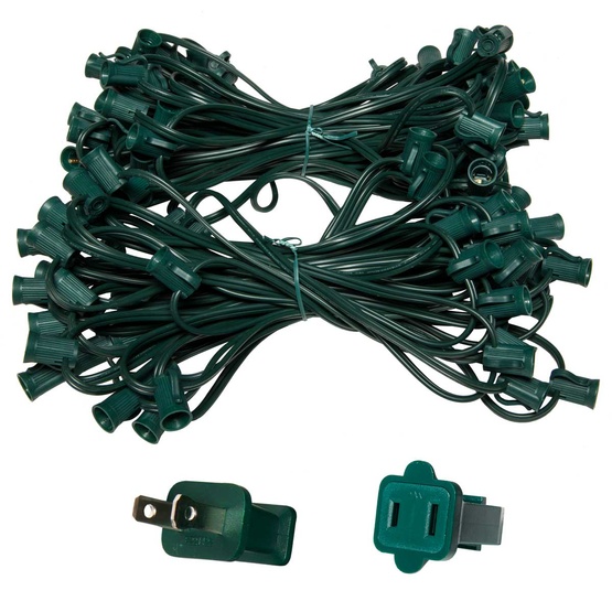 100' C7 Commercial Light Stringer, SPT2 Green Wire, 12" Spacing