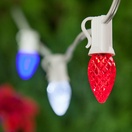 C7 Red, White and Blue OptiCore LED Patio Lights, White Wire