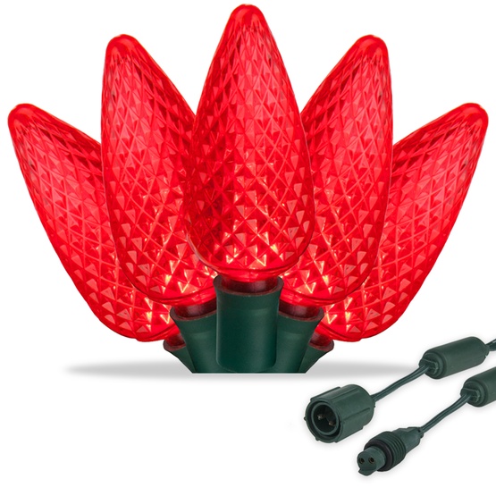 Commercial 25 Red C9 LED Christmas Lights, 12" Spacing