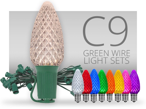 C9 Commercial Light String Green Wire Christmas Light Sets