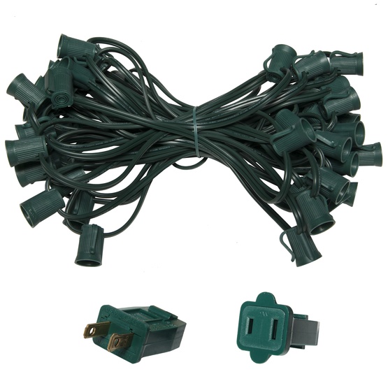 50' C9 Commercial Light Stringer, SPT1W Green Wire, 12" Spacing