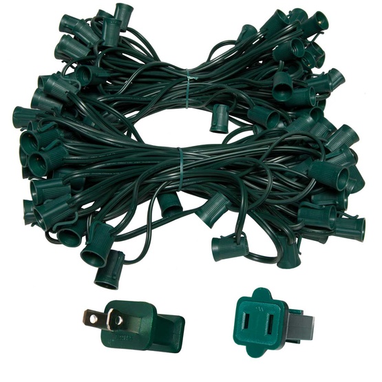 100' C9 Commercial Light Stringer, SPT1 Green Wire, 12" Spacing
