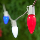 C9 Red, White and Blue Smooth-OptiCore LED Patio Lights, White Wire