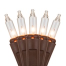 50 Clear Christmas Tree Mini Lights, 4" Spacing, Brown Wire