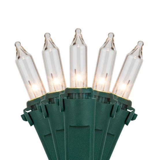 Commercial 150 Clear Christmas Mini Lights, 6" Spacing, Green Wire