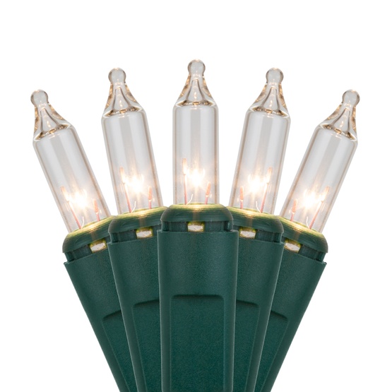 Commercial 100 Clear Christmas Mini Lights, 6" Spacing, Green Wire