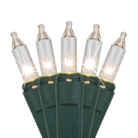 100 Clear Twinkle Christmas Tree Mini Lights, 6" Spacing, Green Wire