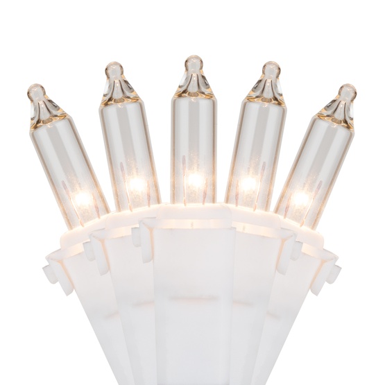Commercial 100 Clear Christmas Mini Lights, 6" Spacing, White Wire