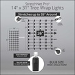 StretchNet Pro 14" x 31.5" Tree Wrap Lights, 5mm LED, 50 Multicolor Lights, Brown Wire