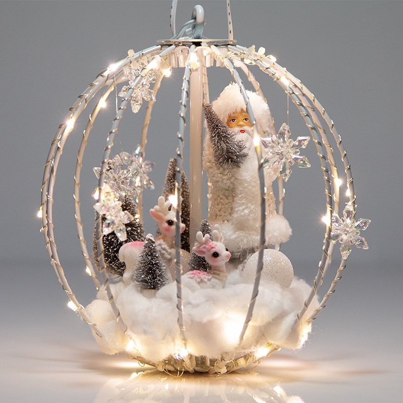 Christmas Mantel Decoration - DIY snowglobe with santa and reindeer made using a light ball!