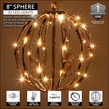8" Warm White LED Christmas Light Ball, Fold Flat Brown Frame