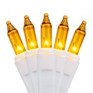 50 Gold Christmas Tree Mini Lights, 4" Spacing, White Wire