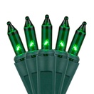 100 Green Christmas Tree Mini Lights, 2.5" Spacing, Green Wire