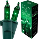 50 Viviluxe TM Green Christmas Mini Lights, 5.5" Spacing, Green Wire