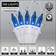 100 Blue Icicle Lights, White Wire 
