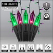 150 Mini Purple, Green Halloween Icicle Light Set, Black Wire