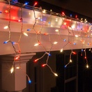 Red, White and Blue Icicle Lights, White Wire 