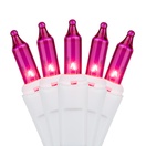 100 Pink Christmas Tree Mini Lights, 2.5" Spacing, White Wire