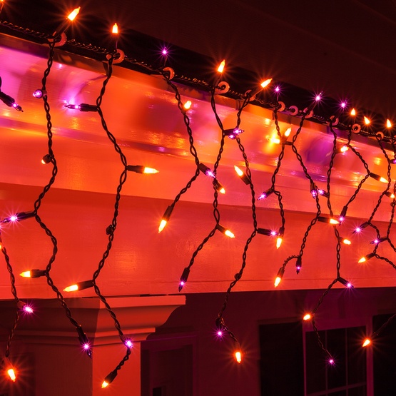 150 purple, orange halloween icicle lights