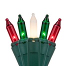 Commercial 100 Red, Green, White Frost Christmas Mini Lights, 6" Spacing, Green Wire