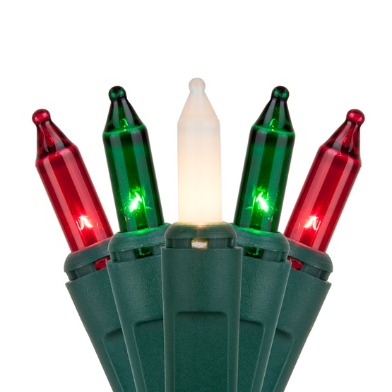 Commercial 100 Red, Green, White Frost Christmas Mini Lights, 6" Spacing, Green Wire