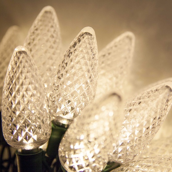 25 C9 Warm White LED Christmas Lights, 8" Spacing