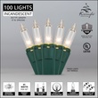100 Clear Christmas Tree Mini Lights, 4" Spacing, Green Wire