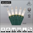 50 Clear Christmas Tree Mini Lights, 6" Spacing, Green Wire