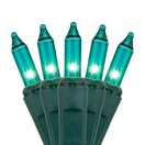 100 Teal Christmas Tree Mini Lights, 6" Spacing, Green Wire
