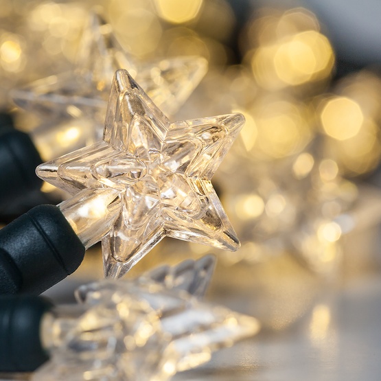 20 Warm White Battery Operated Star LED Lights, Green Wire