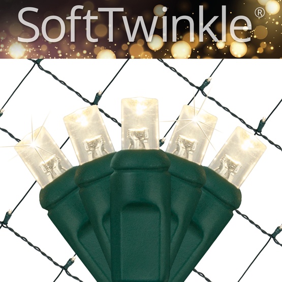 5mm 4' x 6' Warm White SoftTwinkle LED Net Lights, Green Wire